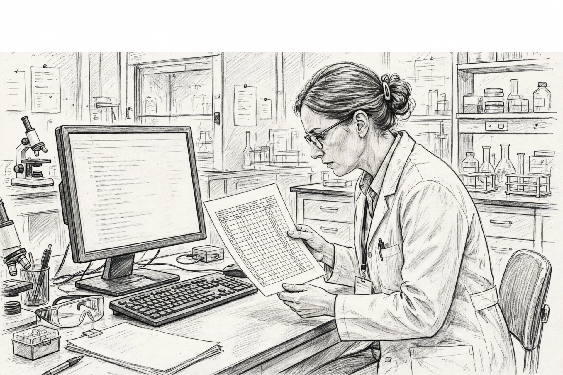 Lab supervisor reviewing user-role matrix and audit log