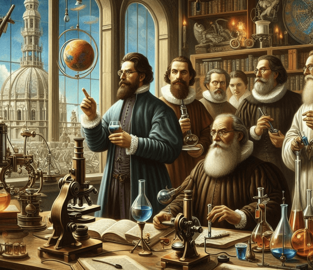 A team of scientists inventing the microscope